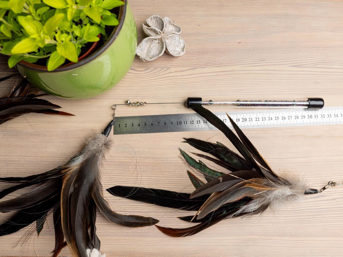 30+20cm Handmade White Feather Cat TOY – Cat Teaser, Pet Gift, Show