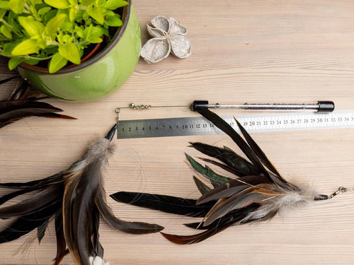 30+20cm Handmade White Feather Cat TOY – Cat Teaser, Pet Gift, Show