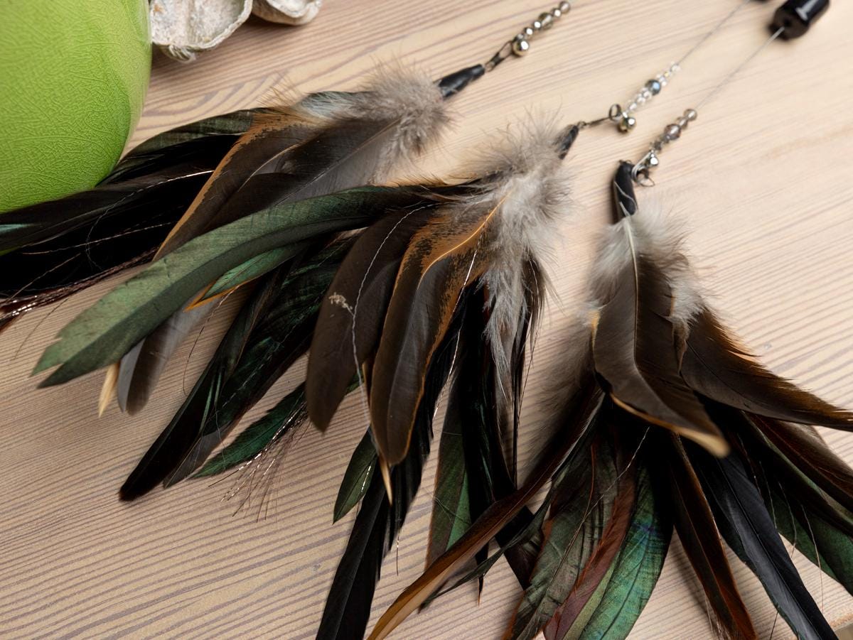 30+20cm Handmade White Feather Cat TOY – Cat Teaser, Pet Gift, Show