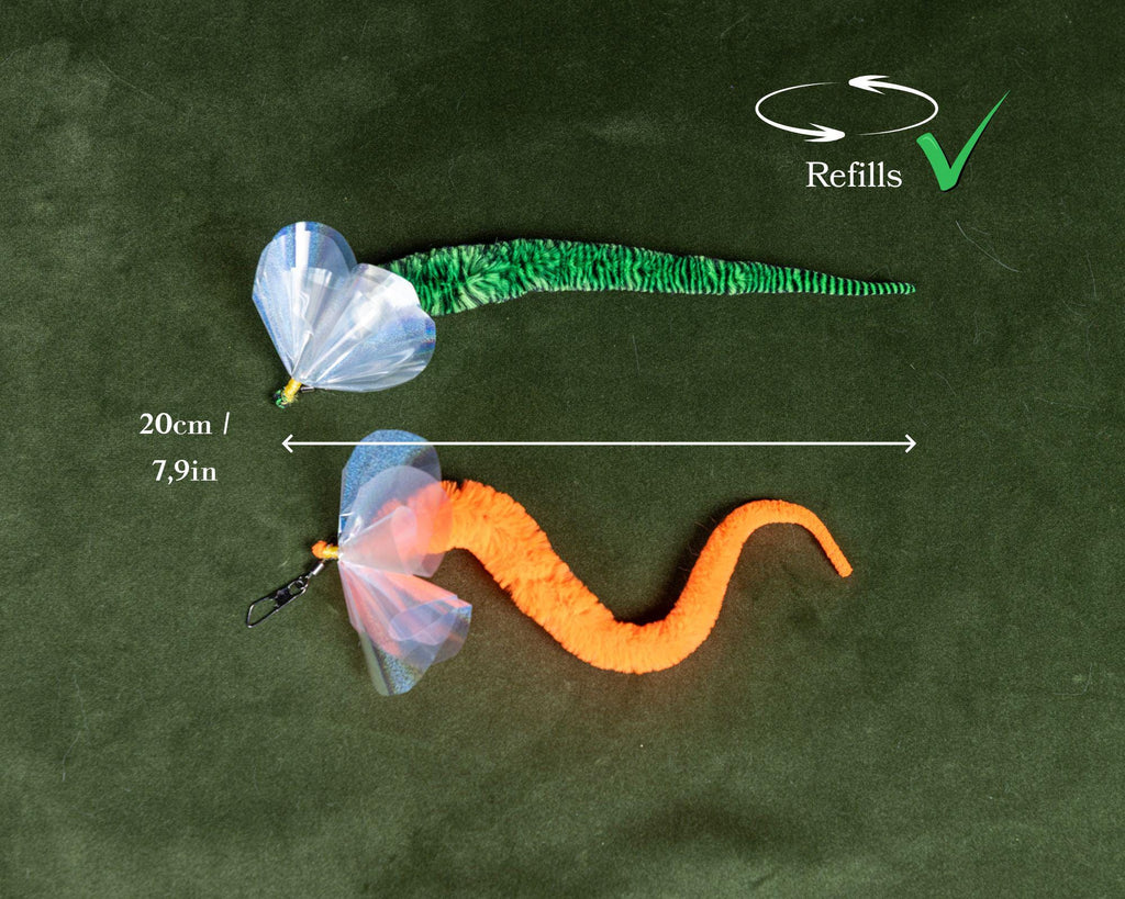 20cm Worm Cat Teaser Refill, Crinkle Wing Attachment, Interactive Hunting Toy, Sensory Cat Play, Replaceable Refill