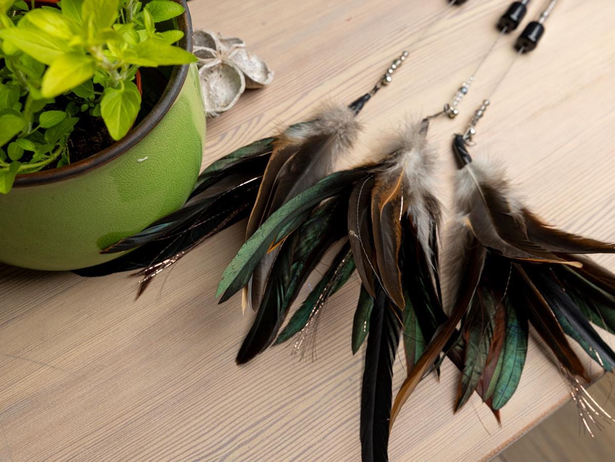 30+20cm Handmade White Feather Cat TOY – Cat Teaser, Pet Gift, Show